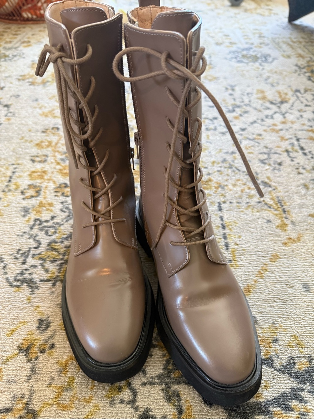 Anthropologie Taupe Lace-Up Combat Boots
